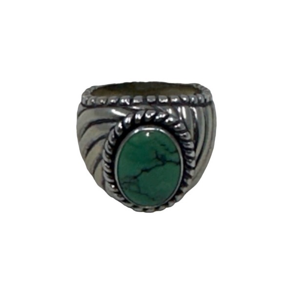 SIGNED CP CAROLYN POLLACK STERLING SILVER GREEN TURQUOISE SOUTHWESTERN RING - Picture 1 of 7